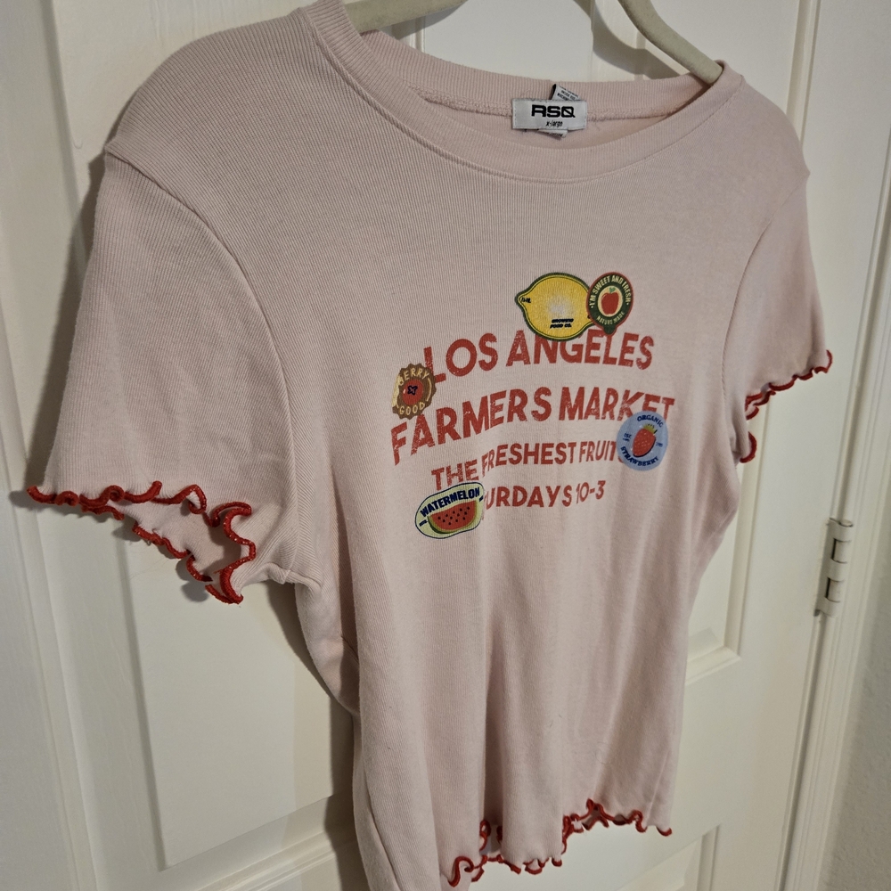 RSQ Pink Short Sleeve Tee with Red Trim